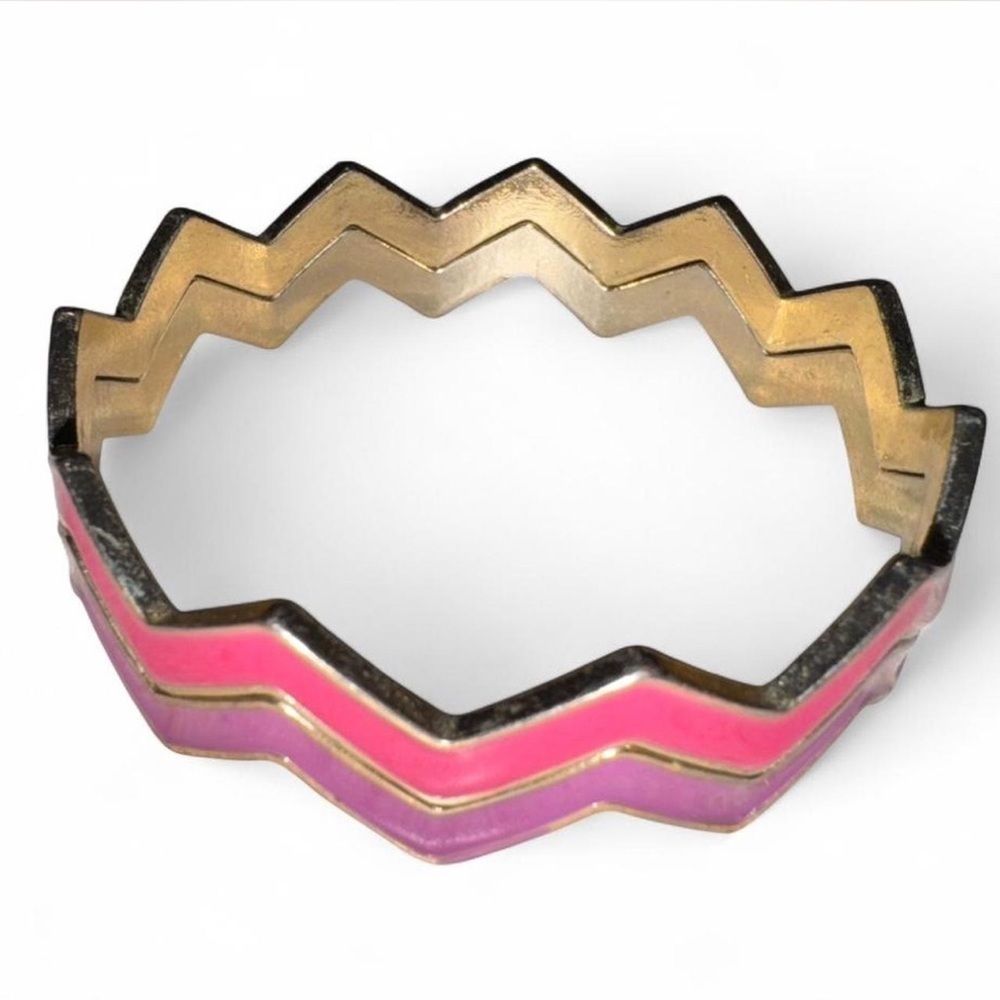 Pink & Gold Enamel Zigzag Bangle Bracelet